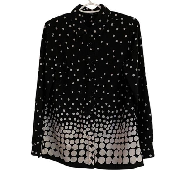 Notations Black and White Polka Dot Button Up Blouse Professional Casual Sz S - Picture 1 of 4